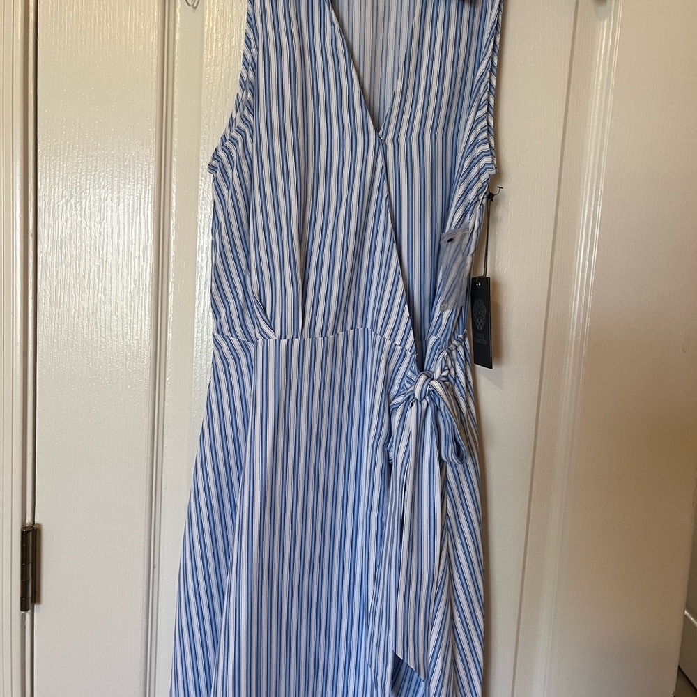 Vince Camuto Striped Sleeveless Mini Dress in Blue and White